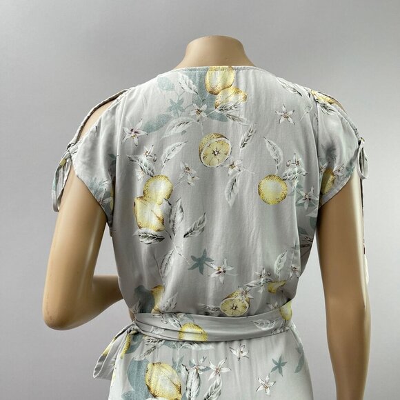 Plum Pretty Sugar Surplice Wrap Dress Lemon Floral Tasseled‎ Light Blue Small - Picture 6 of 14